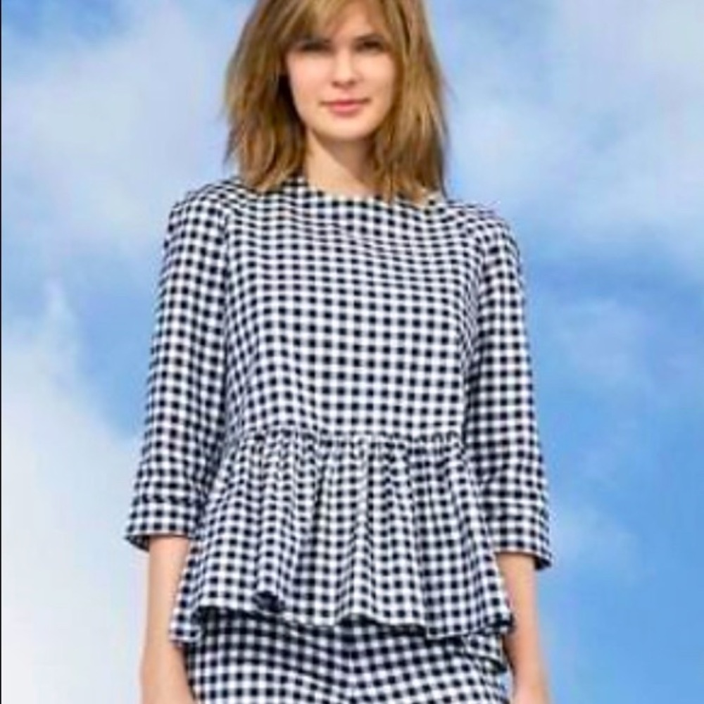 Gingham Peplum blouse black and white large